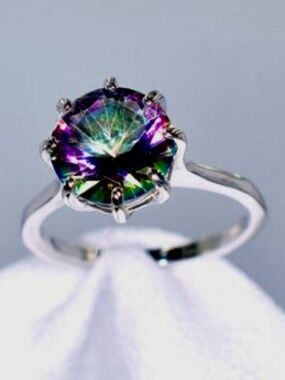 Mystic Topaz Solitaire Ring - Rainbow Gemstone in Sterling Silver